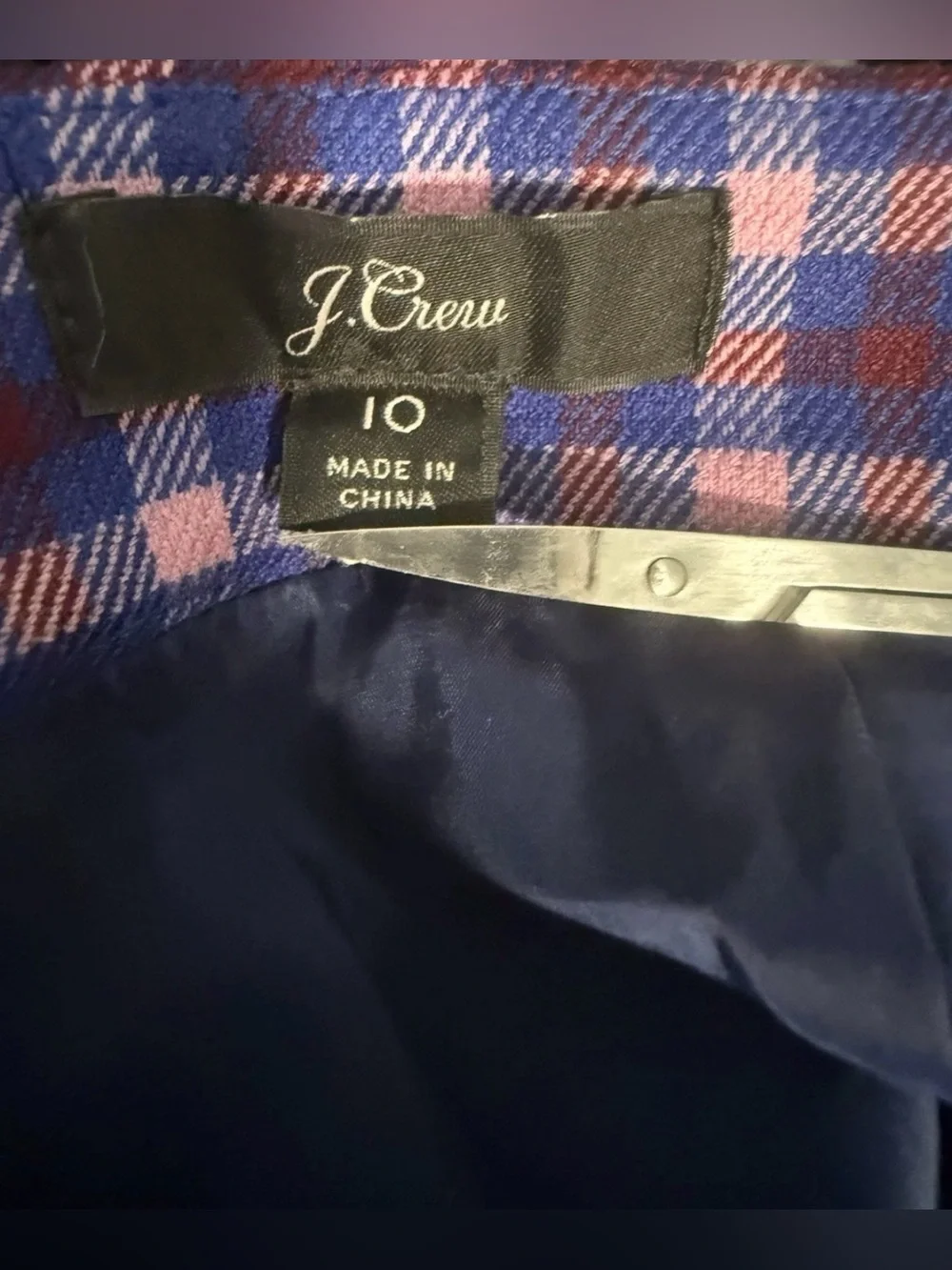J. Crew Purple Plaid Pencil Skirt with Buttons Size 10